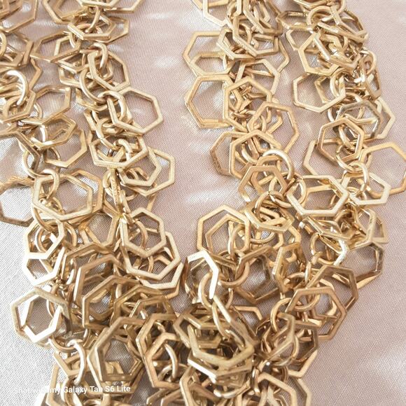 MW Opera Necklace Gold Tone Open Hexagon Clusters Extension Chain - Picture 5 of 9